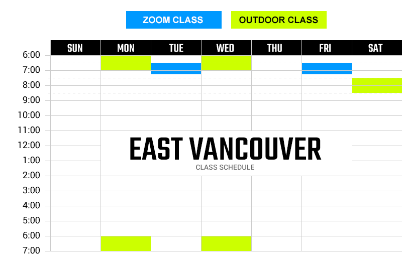 Survivor Bootcamp East Vancouver Weekly Schedule