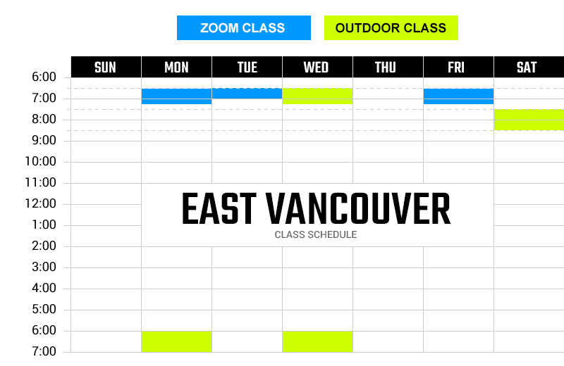 Survivor Bootcamp East Vancouver Weekly Schedule